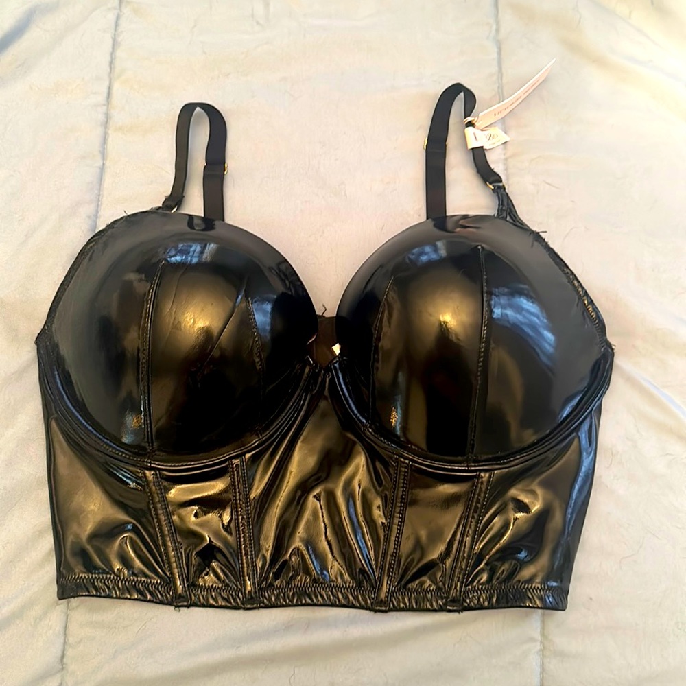 Faux Patent Leather Corset Bra Brand New With Tags